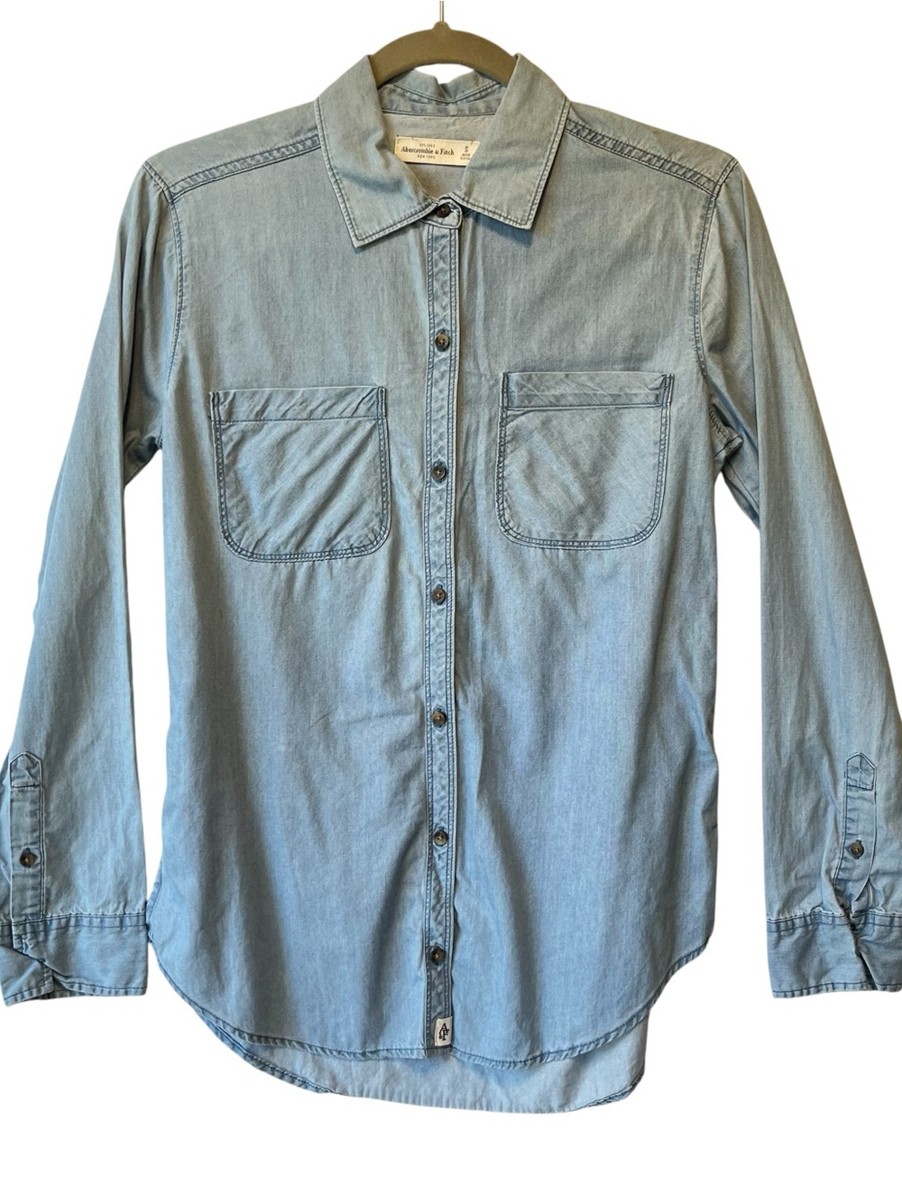 Abercrombie & Fitch button up denim shirt S Light blue Long sleeves Womens top